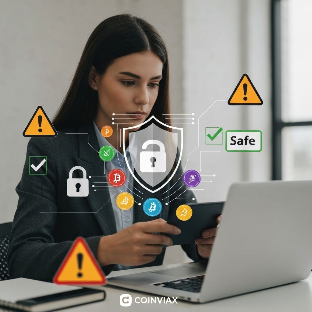 Cryptocurrency airdrop safety illustration showing security measures and warning signs to watch for