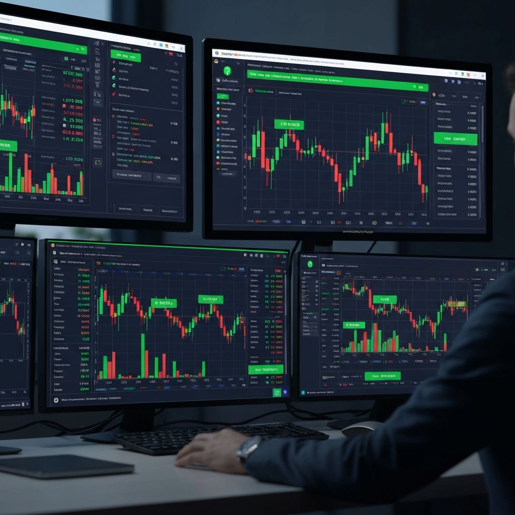 Cryptocurrency exchange trading platform interface with buy sell orders and price charts