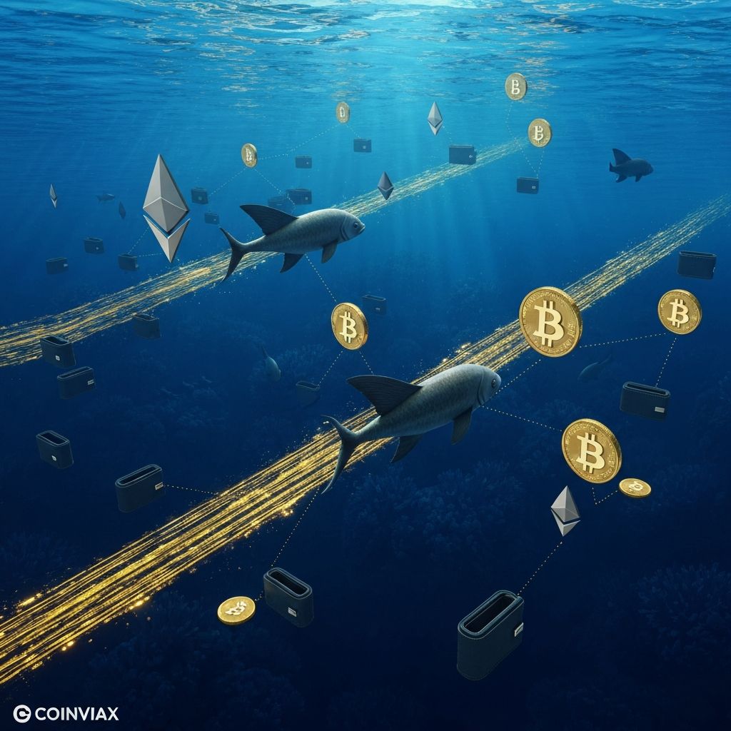 Cryptocurrency whale movements showing large Bitcoin and Ethereum transfers between wallets