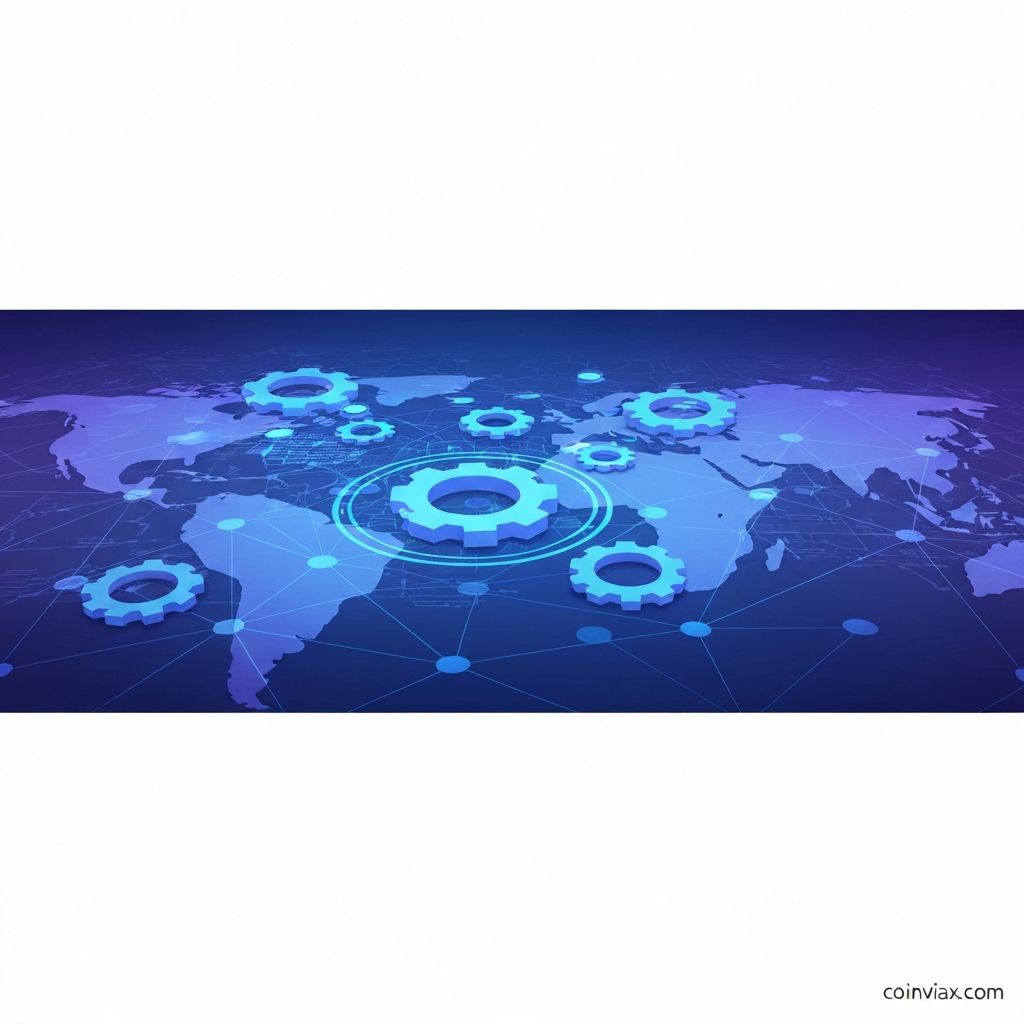 Cryptocurrency utility showing global transfers and smart contract functionality