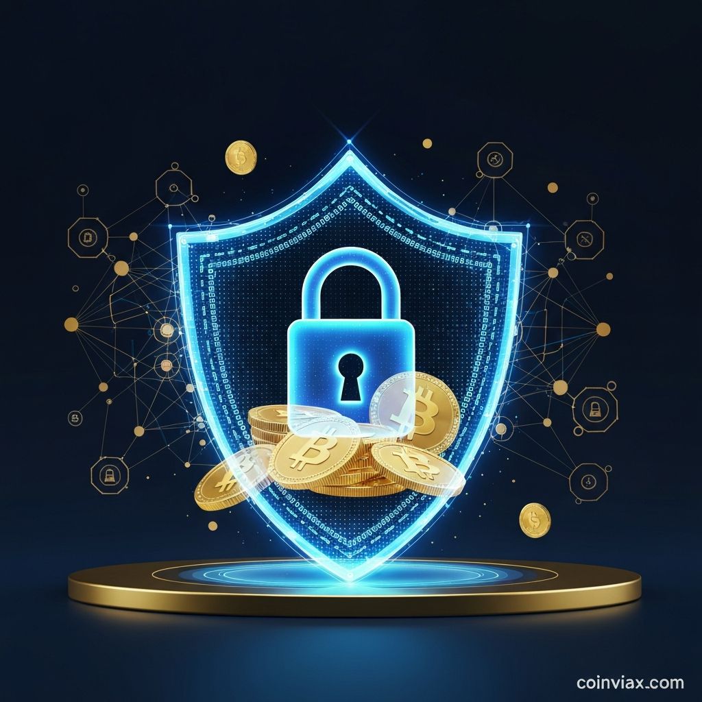 Cryptocurrency security shield concept