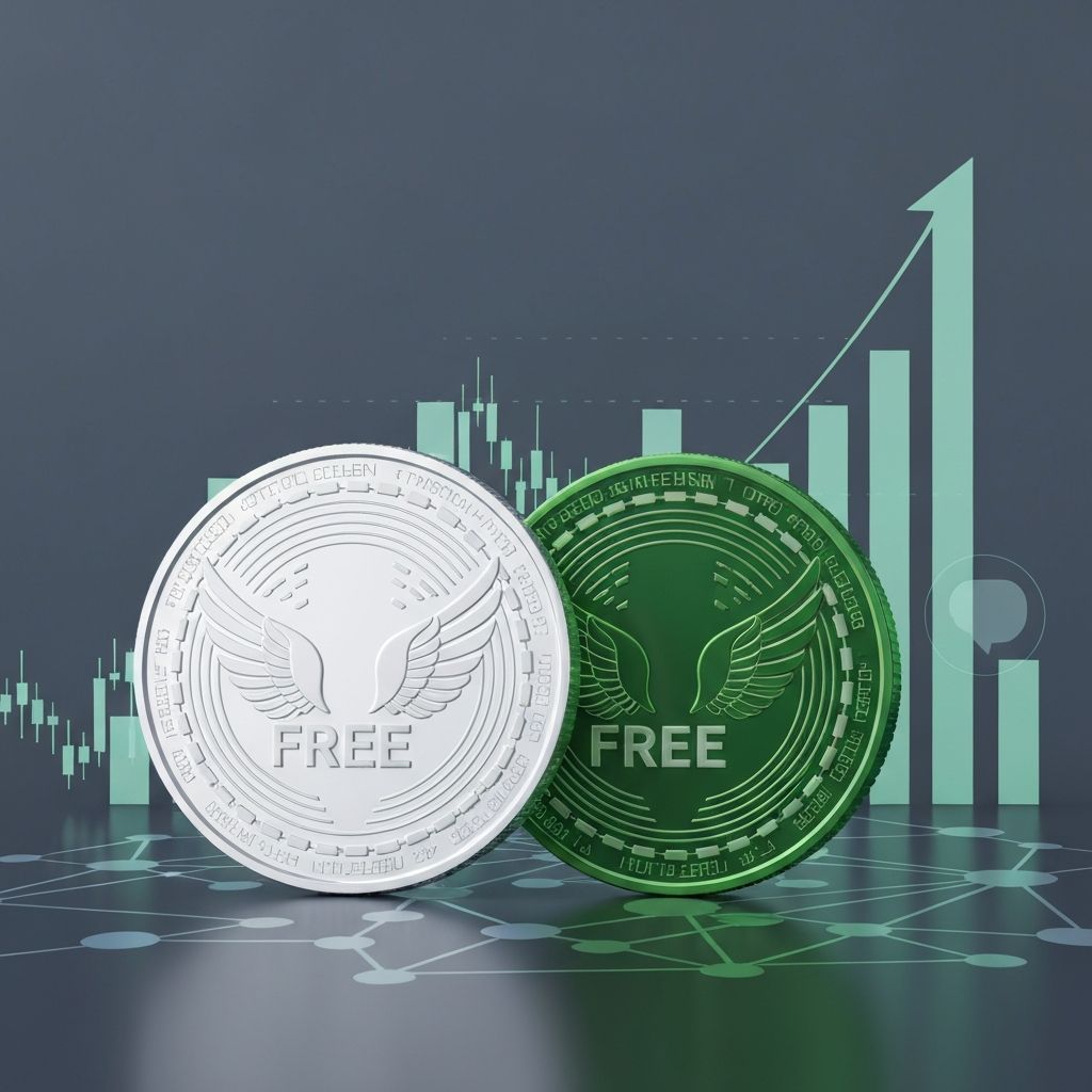 Free Coin cryptocurrency token concept with golden coin and upward price chart