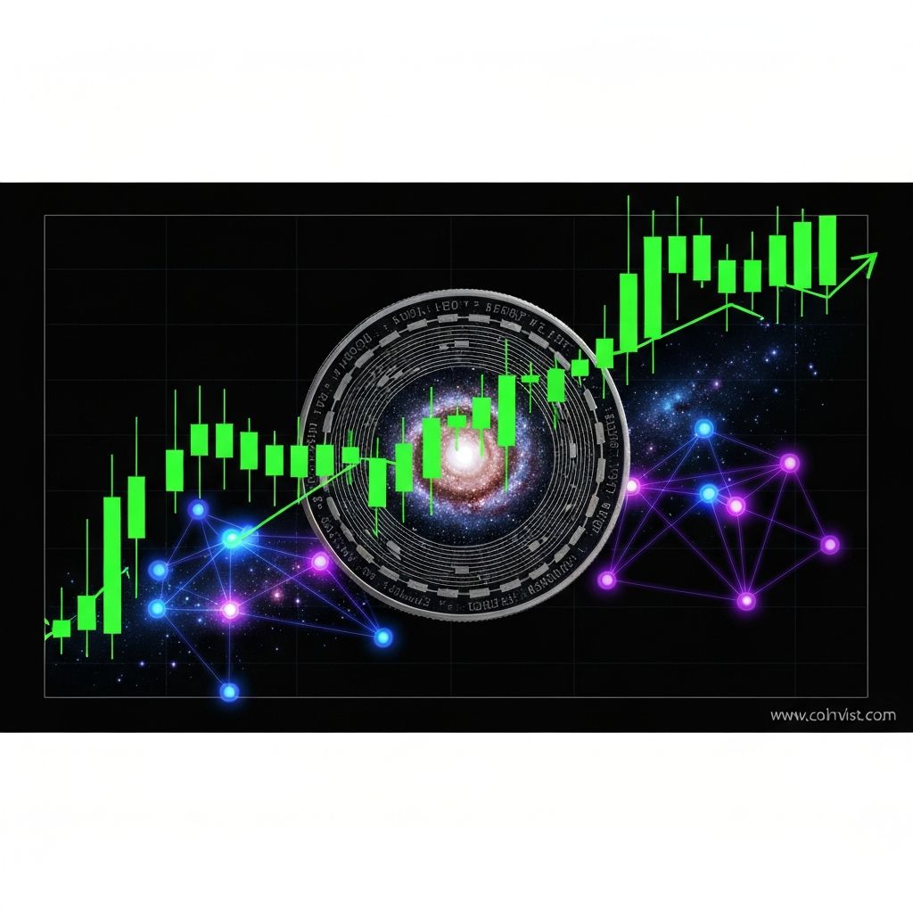 Milky Way cryptocurrency token concept with cosmic galaxy theme and price chart visualization