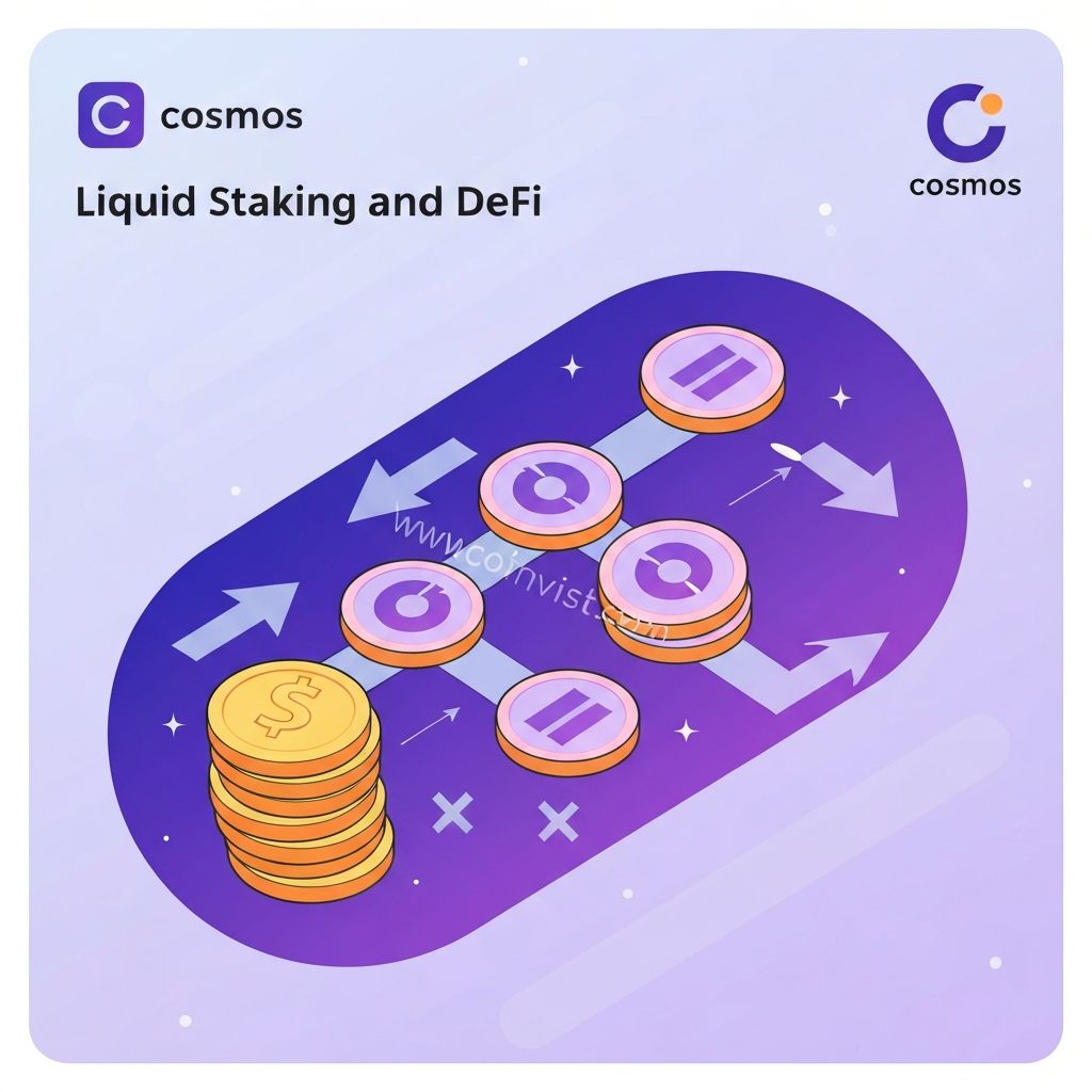 Liquid staking and DeFi concept showing staking rewards and token flows