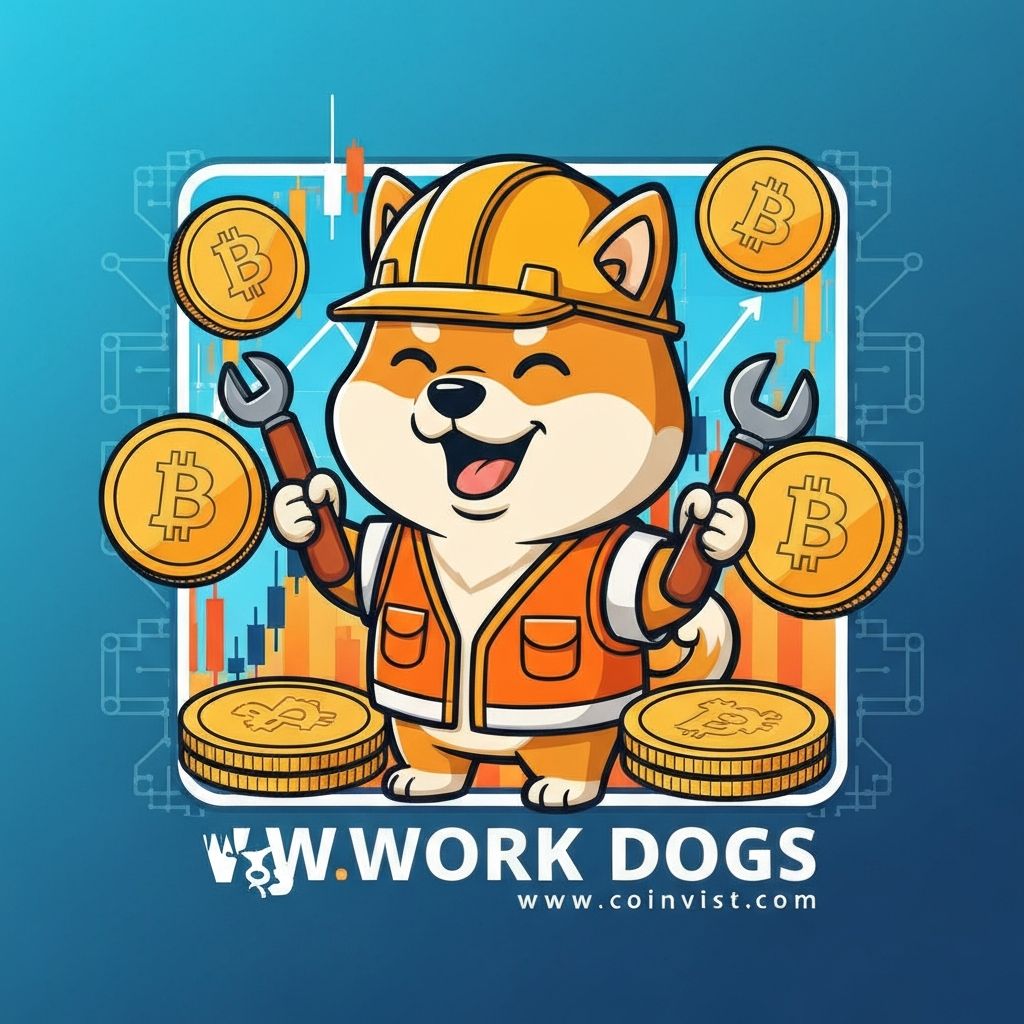 Work Dogs cryptocurrency token concept with price chart visualization