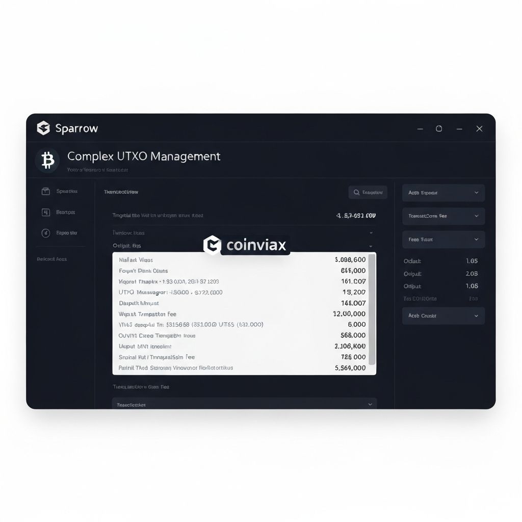 Sparrow Wallet desktop interface showing UTXO management and privacy features